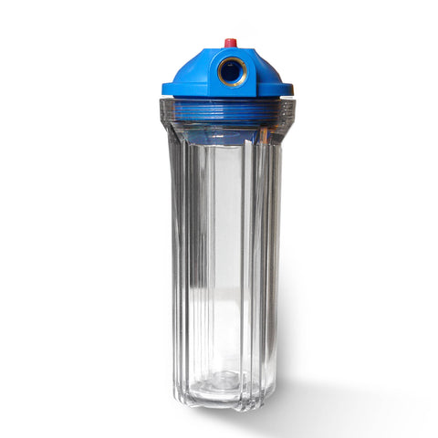 25,4cm/10 Zoll Wasserfilter Gehäuse blau/klar mit 1/2" IG Messing