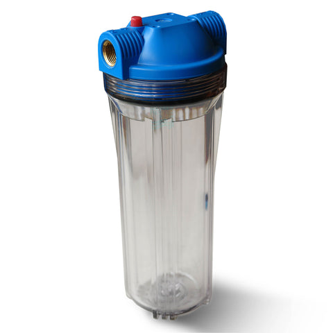 25,4cm/10 Zoll Wasserfilter Gehäuse blau/klar mit 1/2" IG Messing