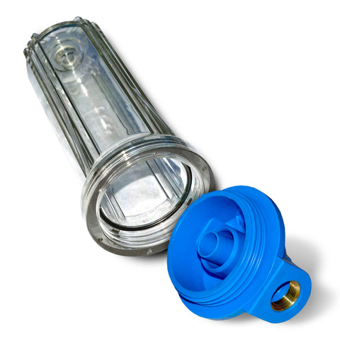 25,4cm/10 Zoll Wasserfilter Gehäuse blau/klar mit 1/2" IG Messing