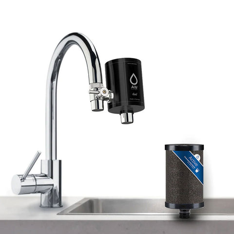 Alb Filter Duo Active Trinkwasserfilter für Wasserhahn (Edelstahl Schwarz)