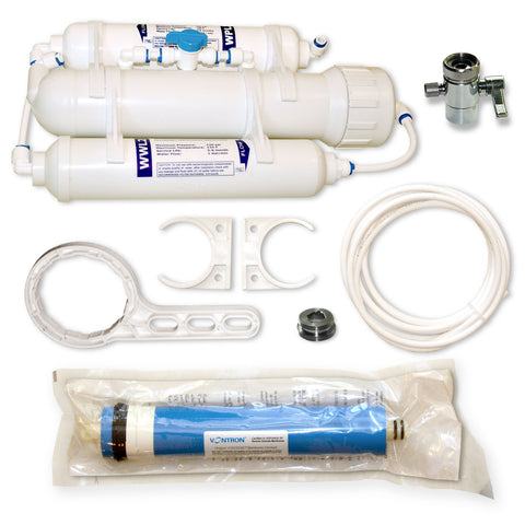 3-stage reverse osmosis filter, osmosis system, water filter 100 GPD for aquarium, small with flush valve