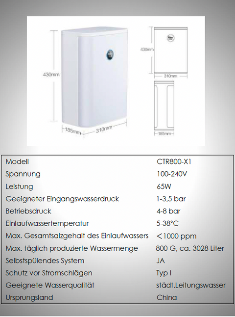Kompakte 800 GPD Direct Flow Umkehrosmose-Anlage