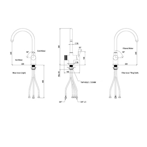Three-way faucet Ganimed X Black (for low pressure)