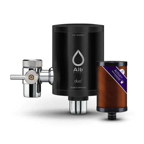 Alb Filter Duo Active Plus+ Trinkwasserfilter für Wasserhahn (Edelstahl Schwarz)