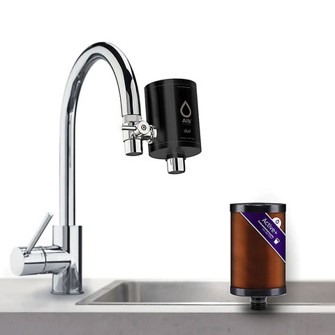 Alb Filter Duo Active Plus+ Trinkwasserfilter für Wasserhahn (Edelstahl Schwarz)