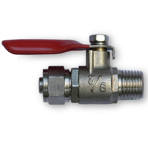 Ball valve for water connection reverse osmosis 1/4" AG x 3/8" hose