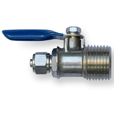 Ball valve for water connection reverse osmosis 1/2 AG x 1/4 hose