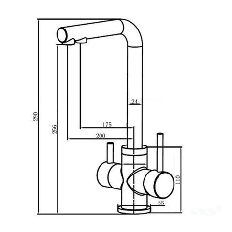 Opal, 3-way faucet, solid stainless steel