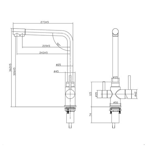 Topas, 3-way stainless steel faucet